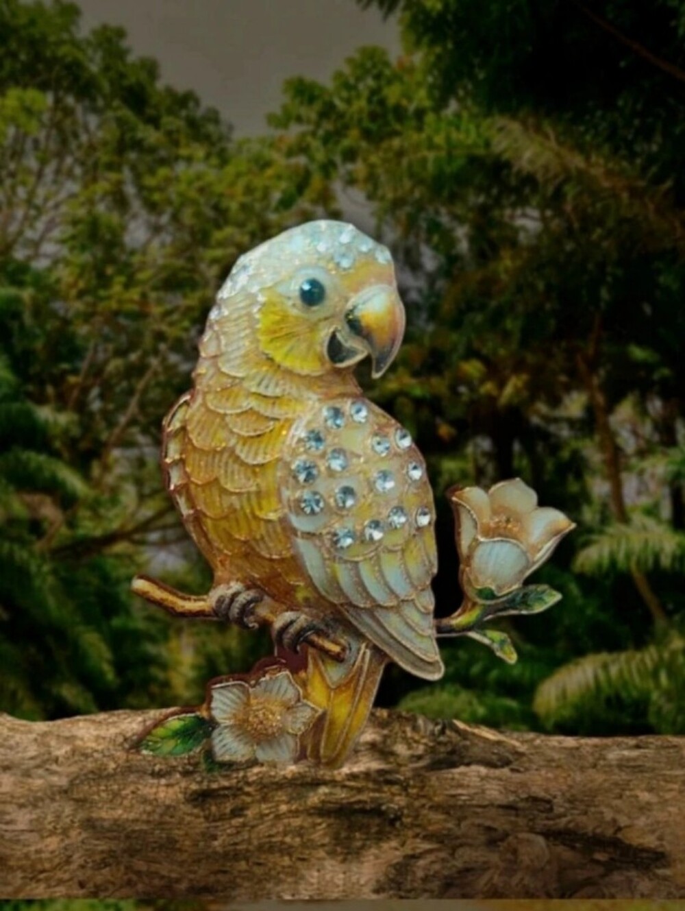Yellow Enamel Parrot Brooch